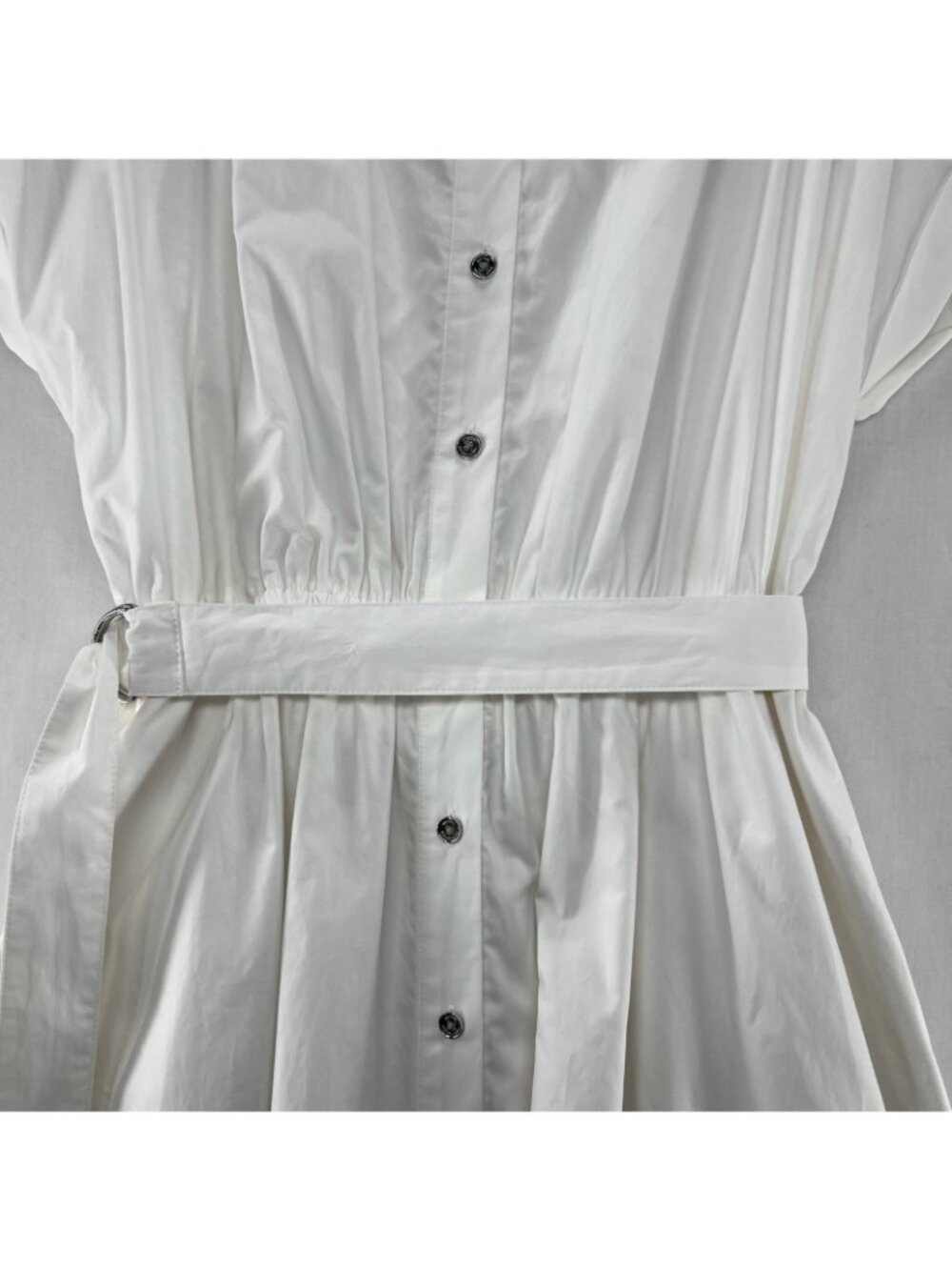 Michael Kors Cotton Poplin Midi Shirt Dress Sz M Belted Cuffed Slip Liner White - Picture 6 of 15